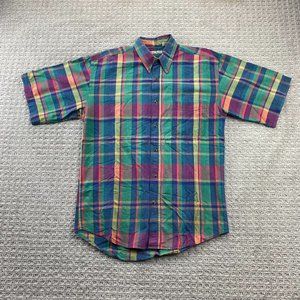 Vintage Bugle Boy Shirt Adult Medium M Multi Color Plaid Button Up Casual Mens